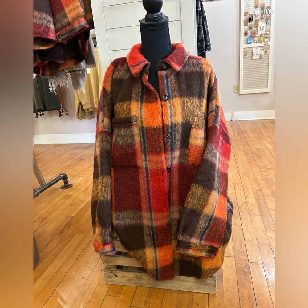 Oversized red flannel shacket 3X